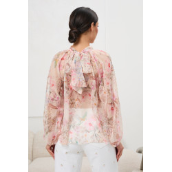 Bluzka w pastelowe kwiaty z falbanami | Modna odzież damska hurt