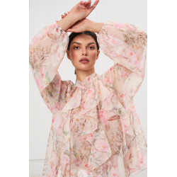 Bluzka w pastelowe kwiaty z falbanami | Modna odzież damska hurt
