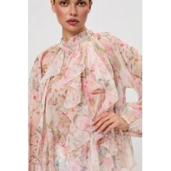 Bluzka w pastelowe kwiaty z falbanami | Modna odzież damska hurt