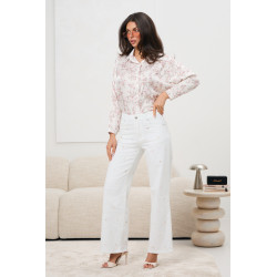 Białe jeansy z haftem w drobne różyczki