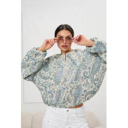 Kurtka bomberka we wzór paisley z bufiastymi rękawami | Hurt odzieży damskiej włoskiej