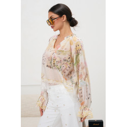 Bluzka z pastelowym nadrukiem i wiązanymi rękawami