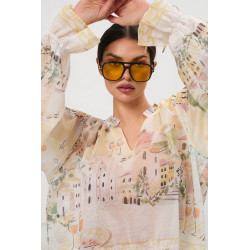 Bluzka z pastelowym nadrukiem i wiązanymi rękawami