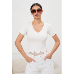 Prążkowana bluzka z koronkowym wykończeniem | Hurtownia odzieży na sztuki