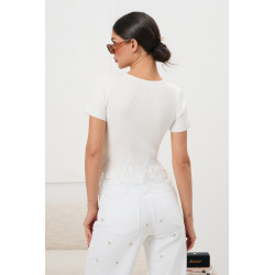 Prążkowana bluzka z koronkowym wykończeniem | Hurtownia odzieży na sztuki