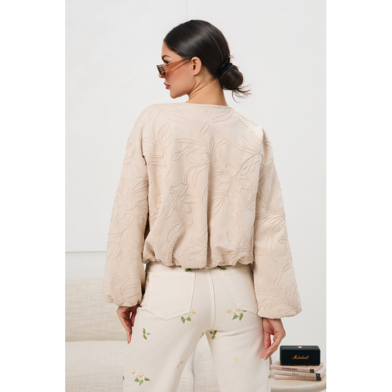 Kurtka bomberka z haftem 3D i bufiastymi rękawami | Hurtownia odzieży z Włoch