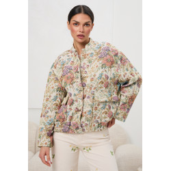 Pastelowa kurtka żakardowa w kwiatowy print | Hurtownia odzieży damskiej