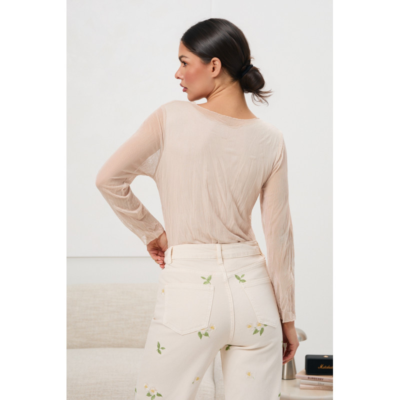 Transparentna bluzka z długim rękawem | Tania hurtownia odzieży damskiej