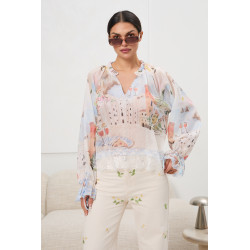 Bluzka z pastelowym nadrukiem i wiązanymi rękawami