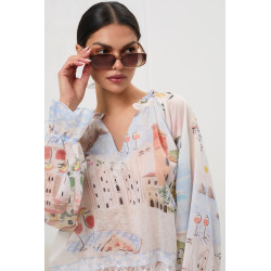 Bluzka z pastelowym nadrukiem i wiązanymi rękawami
