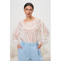 Transparentna bluzka boho z haftem kwiatowym | Bestsellerowe trendy prosto z hurtowni