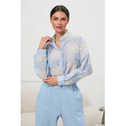 Koszula w paski z koronkowymi aplikacjami 3D | Modna odzież damska hurt