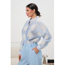 Koszula w paski z koronkowymi aplikacjami 3D | Modna odzież damska hurt