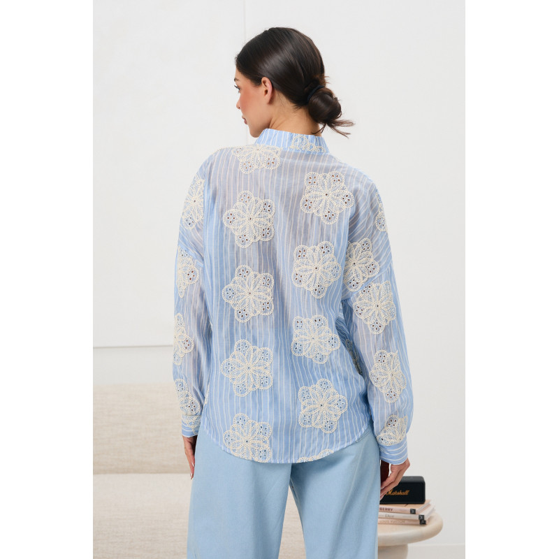 Koszula w paski z koronkowymi aplikacjami 3D | Modna odzież damska hurt