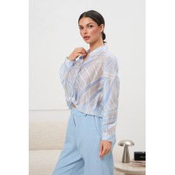 Koszula w pastelowe paski ze stójką | Hurtownia odzieży damskiej dla butików i sklepów online