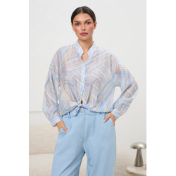 Koszula w pastelowe paski ze stójką | Hurtownia odzieży damskiej dla butików i sklepów online