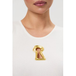 Dopasowany top w prążek z dekoracyjnym złotym detalem | Hurtownia odzieży damskiej