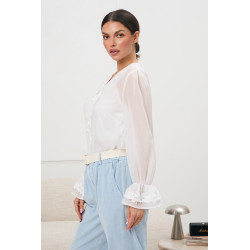 Szyfonowa bluzka z koronkowym kołnierzem i rękawami | Hurtownia online