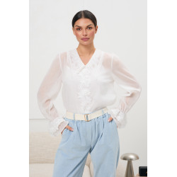 Szyfonowa bluzka z koronkowym kołnierzem i rękawami | Hurtownia online