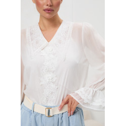 Szyfonowa bluzka z koronkowym kołnierzem i rękawami | Hurtownia online