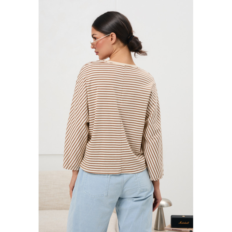 Oversize’owa bluzka w paski z szerokimi rękawami | Hurt odzieży włoskiej