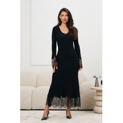 Sukienka maxi z koronkowym wykończeniem i długim rękawem | Hurtownia online