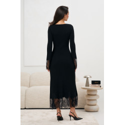 Sukienka maxi z koronkowym wykończeniem i długim rękawem | Hurtownia online