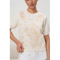 Sweter z krótkim rękawem z motywem kwiatów i motyli | Hurtownia odzieży online