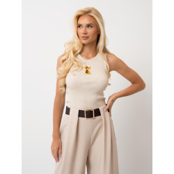 Dopasowany top w prążek z dekoracyjnym złotym detalem | Hurtownia odzieży damskiej