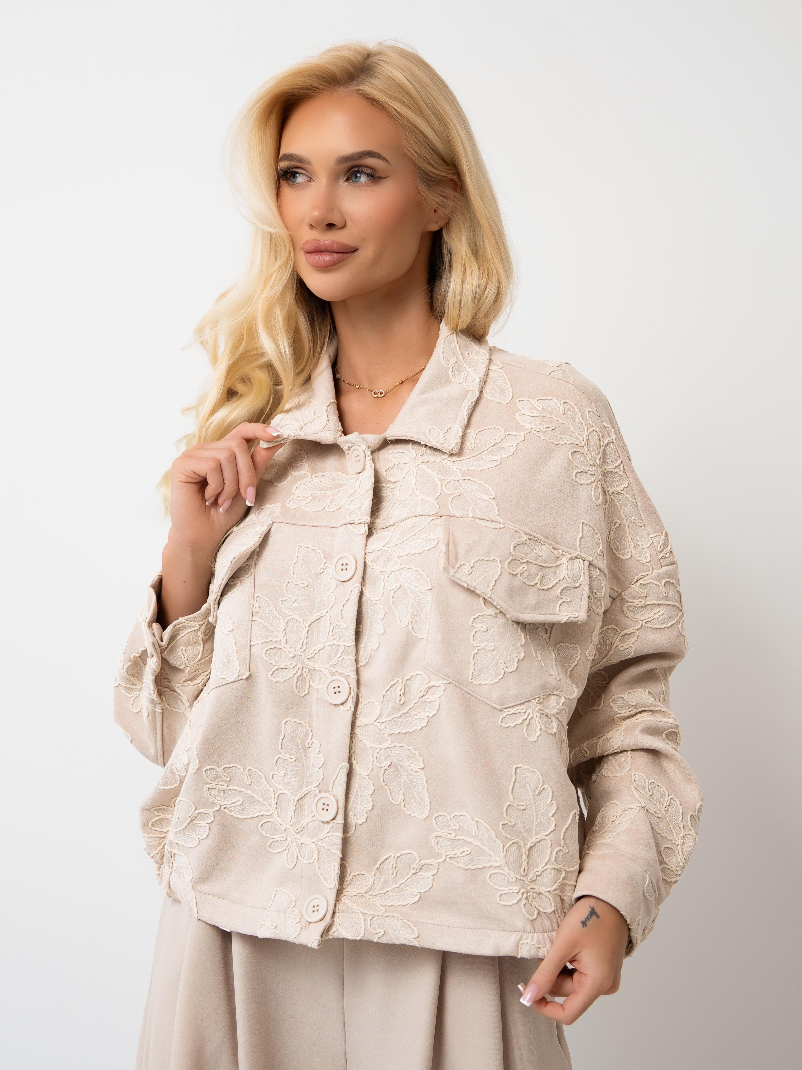 Kurtka oversize kwiatowym haftem i kieszeniami