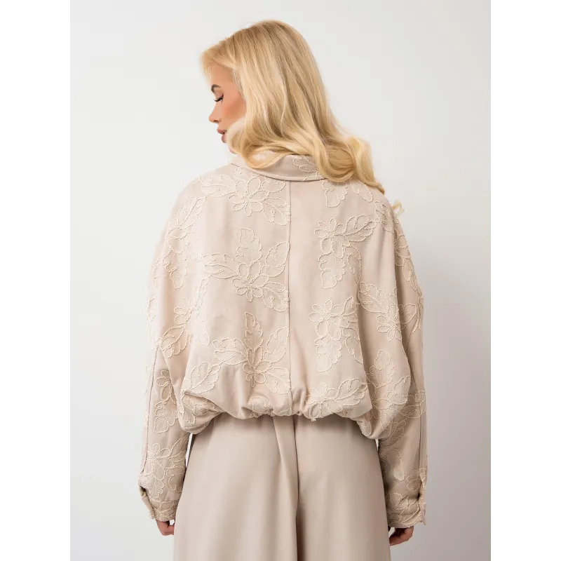 Kurtka oversize kwiatowym haftem i kieszeniami