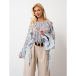 Szyfonowa bluzka w kwiaty z falbanami i szerokimi rękawami