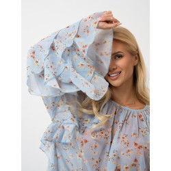 Szyfonowa bluzka w kwiaty z falbanami i szerokimi rękawami