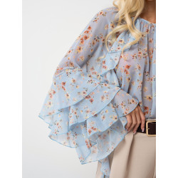 Szyfonowa bluzka w kwiaty z falbanami i szerokimi rękawami