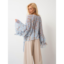 Szyfonowa bluzka w kwiaty z falbanami i szerokimi rękawami