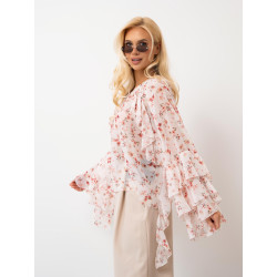 Szyfonowa bluzka w kwiaty z falbanami i szerokimi rękawami