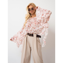 Szyfonowa bluzka w kwiaty z falbanami i szerokimi rękawami