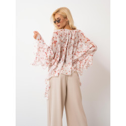 Szyfonowa bluzka w kwiaty z falbanami i szerokimi rękawami