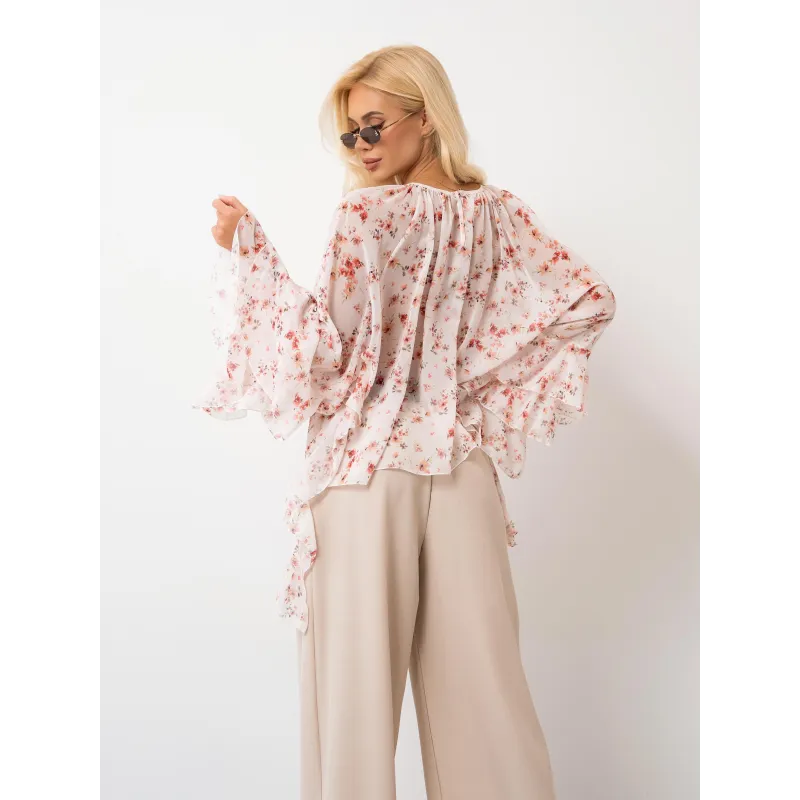 Szyfonowa bluzka w kwiaty z falbanami i szerokimi rękawami