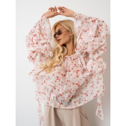 Szyfonowa bluzka w kwiaty z falbanami i szerokimi rękawami