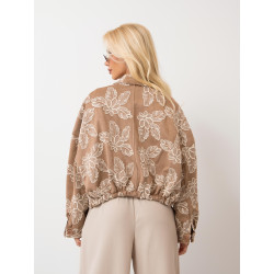 Kurtka oversize kwiatowym haftem i kieszeniami