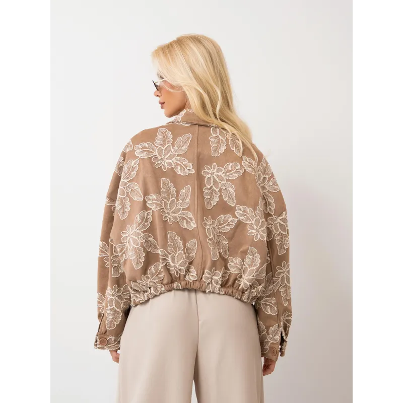 Kurtka oversize kwiatowym haftem i kieszeniami