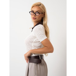 Ażurowa bluzka polo z krótkim rękawem