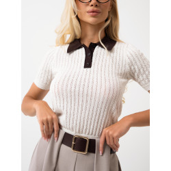 Ażurowa bluzka polo z krótkim rękawem