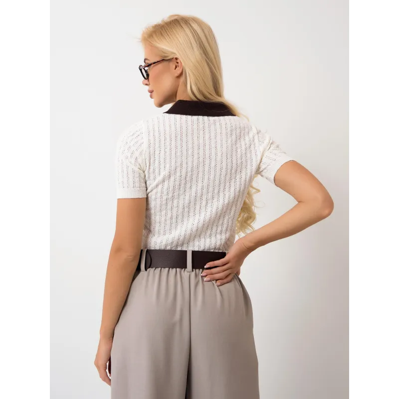 Ażurowa bluzka polo z krótkim rękawem