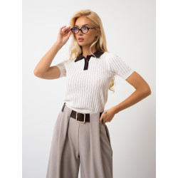 Ażurowa bluzka polo z krótkim rękawem