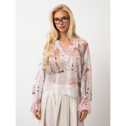 Bluzka z pastelowym nadrukiem i wiązanymi rękawami