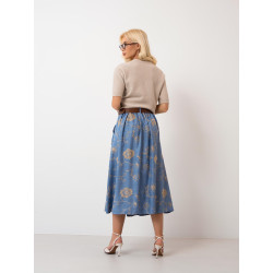 Spódnica midi z haftem kwiatowym i paskiem