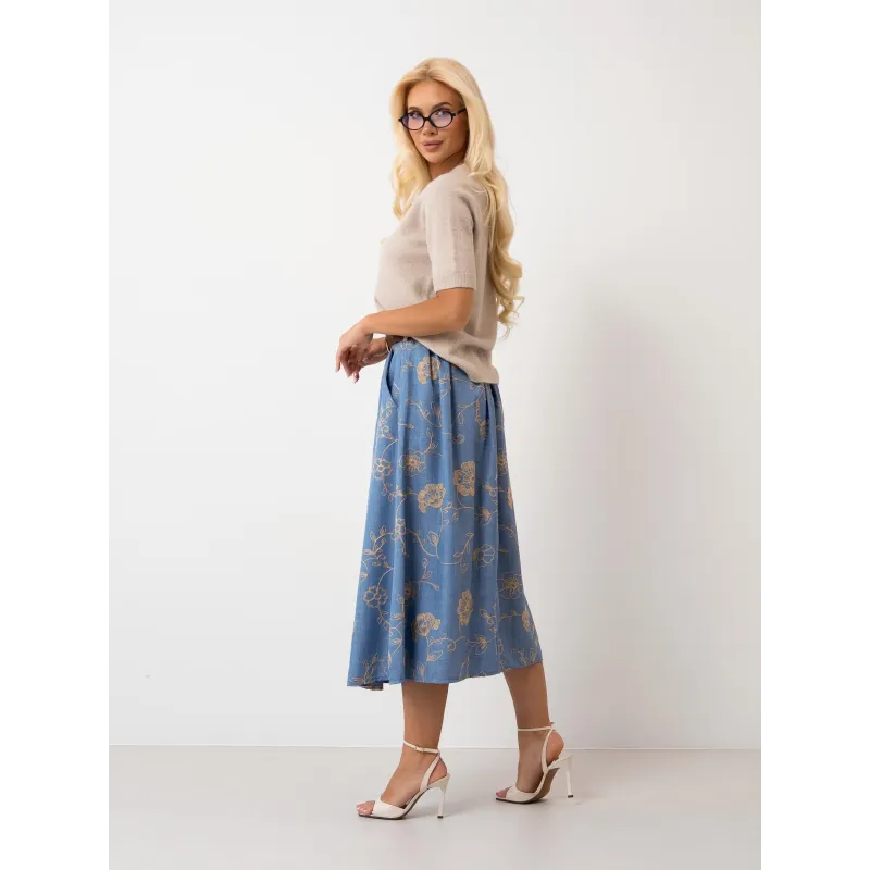 Spódnica midi z haftem kwiatowym i paskiem