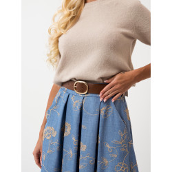 Spódnica midi z haftem kwiatowym i paskiem